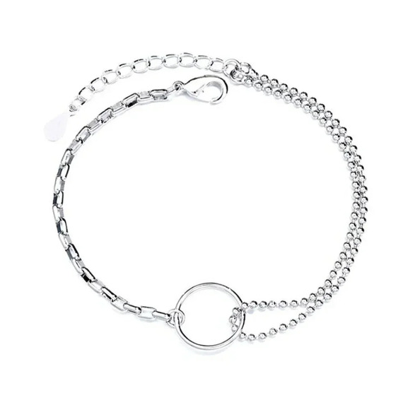925 Sterling Silver Dainty Beaded Chain Link Circle Bracelet - Picture 3 of 7